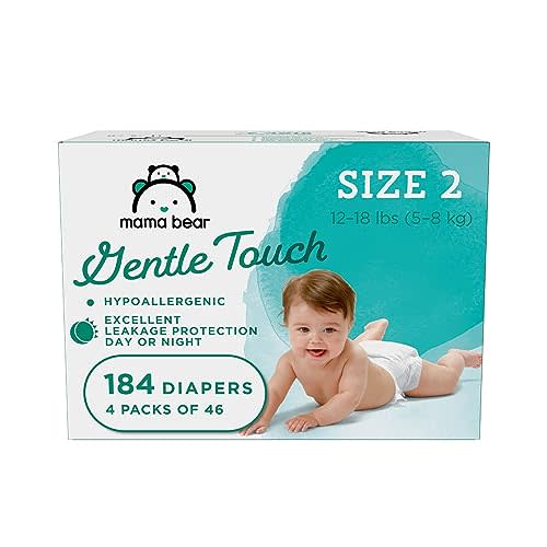 Amazon Brand - Mama Bear Gentle Touch Diapers, Hypoallergenic, Size 2, White, 184 Count (4 packs of 46)