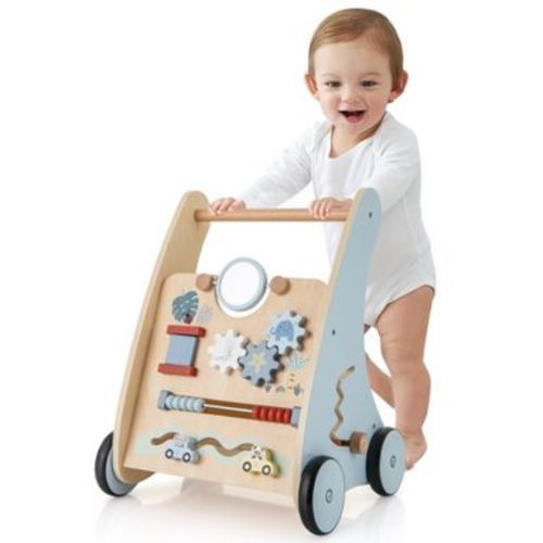 Wooden Baby Walker with Activity Panel and Storage Space