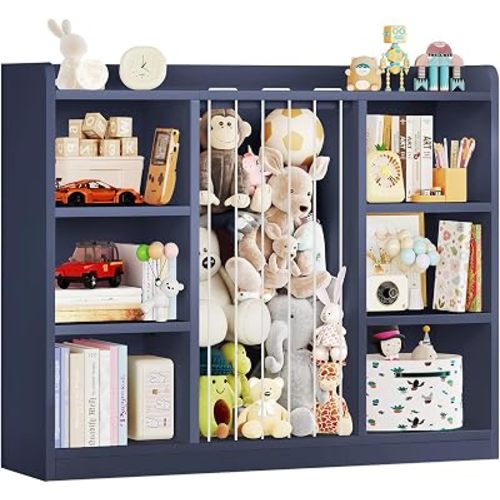 ONBRILL 2-in-1 Toy & Stuffed Animal Organizer, Kids 6-Cube Storage Shelf with Rounded Corners & Anti-Tip for Playroom Bedroom