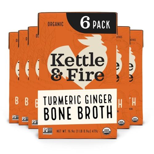 Kettle and Fire Turmeric Ginger Chicken Bone Broth, Keto, Paleo, Whole 30 Approved, Gluten Free, 19g of Protein, Natural Source of Collagen, Pack of 6