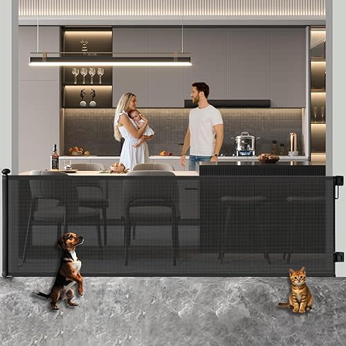 Huafly 98 Inch Retractable Baby Gates Extra Wide, no Drilling Baby Gates for Large Openings, Child Gates, Safety Gates, Extra Long Dog Gates on Doorways, Stairs, Outdoor, Indoor (Black, 98 Inch)