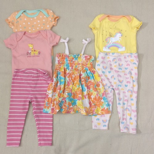 Baby Girl Clothing Lot 6pc 3–6 Months Dress Bodysuits Leggings Mixed Brand
