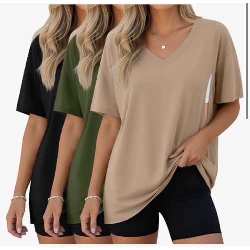3 Pack Women's Oversize Nursing Shirts for Breastfeeding with Hidden Zippers Loose Fit Short Sleeve Maternity Tops