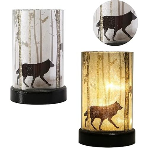 Battery Operated Table Lamp, Cordless Lamps for Home Decor, Battery Powered Nightlight with LED Bulb, Decorative Lights for Living Room Bedroom Tabletop Entryway Centerpiece Gift (Wolf)