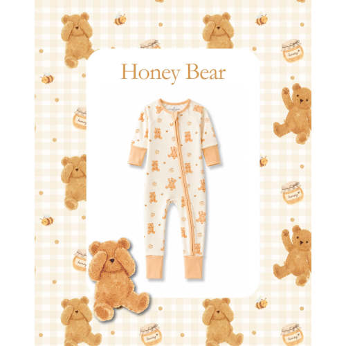 Convertible Bamboo Zip Romper in Honey Bear | Caden Lane
