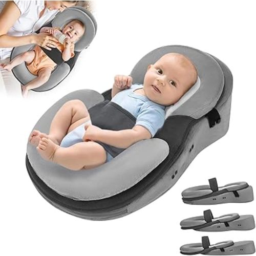 Baby Wedge Pillow Bassinet Wedge Reflux,Baby Lounger Nest Milk Anti-spit Flat Head Prevention Nursing Pillow Sleeper Infant Feeding Natural Incline Pillow (Gray-2, One Size)