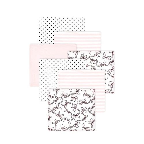 Little Treasure Hudson Baby Cotton Poly Flannel Receiving Blankets Multipack, Pink Bow, 30x30 inches