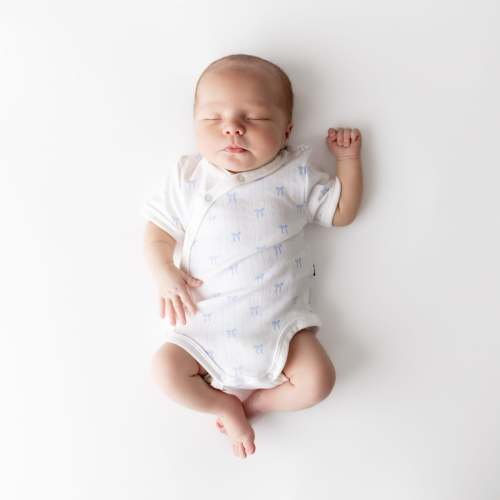 Pointelle Kimono Bodysuit in Sweet Blue Bow