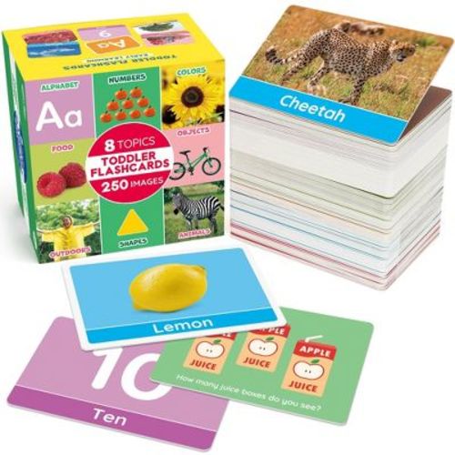 BenBen Toddlers Flash Cards for 1-4 Years, 250 Images 8 Topics, Alphabet Shape, Double-Sided