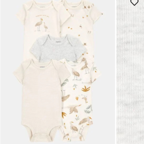 Baby 5-Pack Striped Birds Short-Sleeve Cotton Bodysuits - Ivory | Carter's