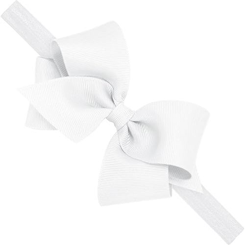 Wee Ones Girls' Classic Grosgrain Hair Bow on a Matching Baby Hair Band, For All Hair Types, Small Bow, 0-6 Months, White