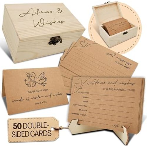 Baby Shower Advice Cards for Parents To Be - 50 pcs Double Sided Wishes Cards with Box - Wishes for Baby Shower Decoration Fun Baby Time Capsule Prediction Game Ideas Well Wishes for Mommy To Be
