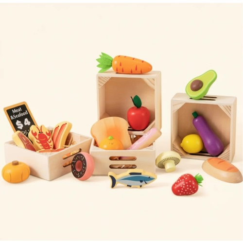 Tiny Land® Play Kitchen Accessories – Wooden Play Food for Play Kitchen: Pretend Cooking Set for Kids