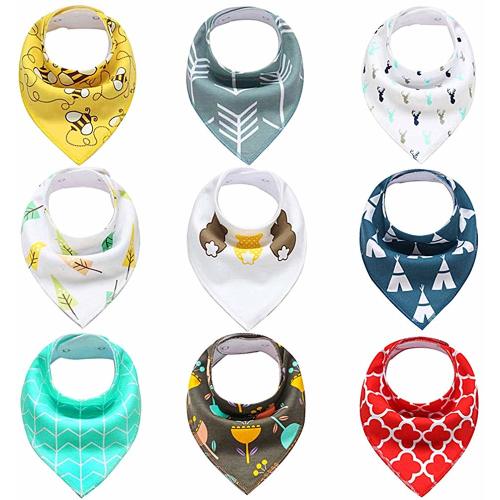 Baby Bandana Drool Bibs for Drooling and Teething, 100% Organic Cotton and Fleece Unisex super absorbent Organic Cotton, Cute Baby Gift for Boys & Girls, Toddler Baby Shower gift (9 Pack)