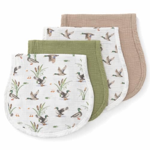 4 Pcs Mallard Duck Burp Cloths Baby Boy, 22" x 10.6" Cotton Spit Up Rags | Muslin Burp Cloths, Mallard Duck Hunting Themed, Absorbent Cotton, Infant Newborn Gifts, Baby Boy Girl Nursery Decor