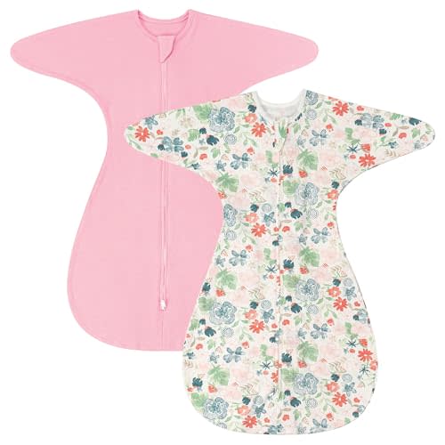 ZIGJOY Baby Transitional Swaddles for Newborns: 0.5 Tog Arms Up Sleep Sack 3-6-12 Months Soft Cotton Shark Fin 2 Way Zipper