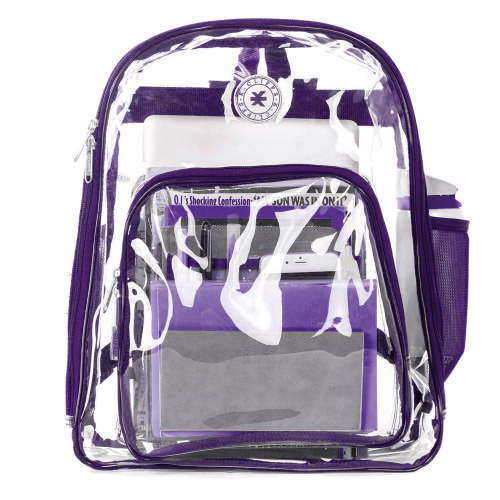 K-Cliffs Heavy Duty Clear Transparent Unisex 17" School Backpack in Purple,Teen-Adult