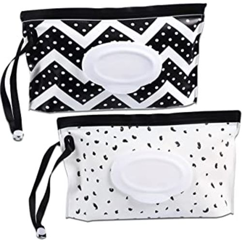 FEBSNOW 2 Pack Baby Wipe Dispenser,Portable Refillable Wipe Holder, Baby Wipes Container,Wipe Dispenser, Reusable Travel Wet Wipe Pouch