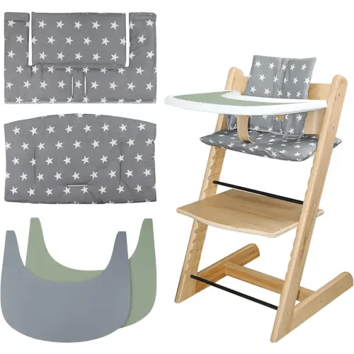for Tripp Trapp High Chair Cushion, Comfortable for Tripp Trapp High Chair Cushion, with Two High Chair Placemat, for Tripp Trapp Cushion Set Makes It More Comfortable for Baby (Gray Stars)