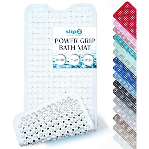 SlipX Solutions 39"x16" Power Grip Non Slip Bathtub Shower Mat, White