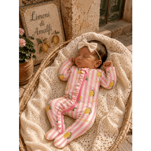 2-Way Zip Ruffle Footie, Lemon Amore