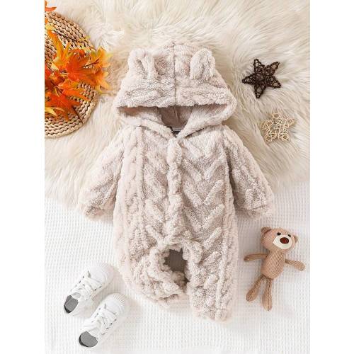 Baby Girl Warm Fleece Hooded Long Sleeve Jumpsuit, Autumn Winter | SHEIN USA