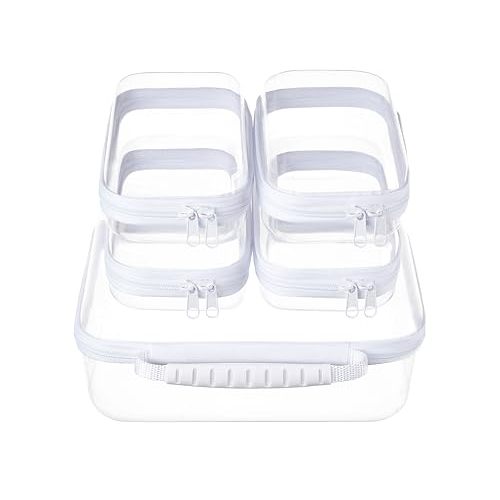 5PCS Travel Essentials for Toiletries, 1.2MM Clear Hard Shell Zipper Case | Makeup Bag for Cosmetics, Puzzles and Snacks, Clear Travel Bag for Diaper Bag Organizer, with Handles