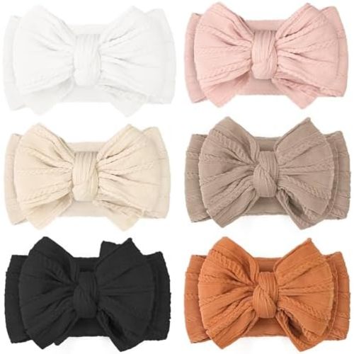 6 Pcs Baby Bows Headbands Nylon Hairbands Baby Girl Bows Hair Accessories for Newborn Infant Toddler Essentials (Earth Tone)