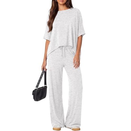 Darong Womens 2 Piece Matching Lounge Sets Travel Outfit Summer Tracksuit | Oversized Short Sleeve Tunic Shirt&Wide Leg Pants, Postpartum Lounge Sets for Women, Maternity Clothes
