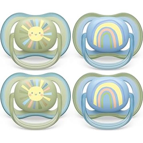 Philips Avent Ultra Air Pacifier 0-6m, Smiling Sun/Blue Rainbow, 4 pack SCF085/49