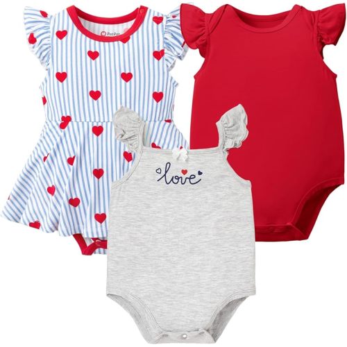 PATPAT Baby Bodysuits 3-Pack - Soft Bamboo Viscose Summer Outfits for Newborn Infant Boy and Girl
