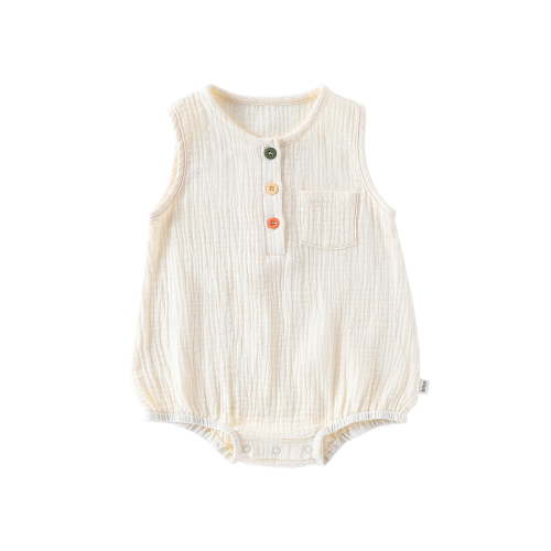 LIIPEE Girls Onesie Summer Breathable Sleeveless Solid Color Round Colorful Button Pocket Tank Bodysuit Baby Comfort Outdoor One-Pieces,Beige,0-3 Months