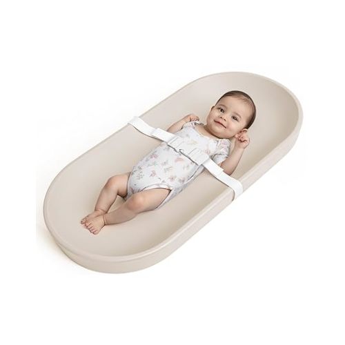COMOMY Baby Changing Pad for Dresser - Wipeable Changing Pad with Restraining Belt, Waterproof, Soft, Lightweight and Portable, Easy to Clean for On The Go Diaper Change, Oatmeal-Colored