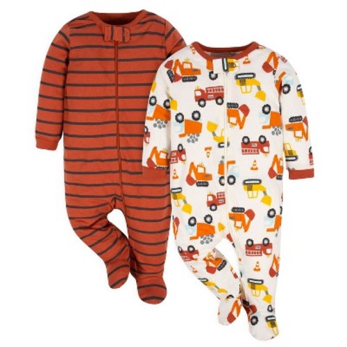 Gerber Baby Boys' Long Sleeve Sleep 'N Plays - Transportation Zone - 0-3 Months - 2-Pack