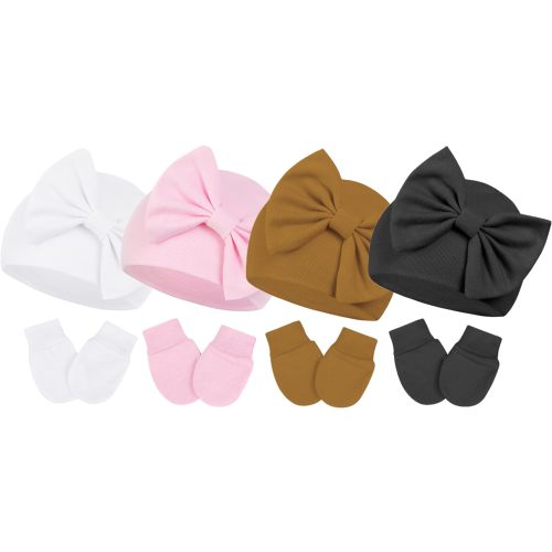 Century Star Newborn Girls Hats Baby Hat and Mitten Set Big Bow Knit Infant Headbands Winter Baby Hat for Girls