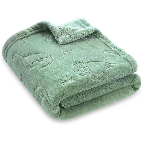 BORITAR Baby Blanket for Boys Girls, Ultra Soft Warm 3D Animal Print Blanket for Newborn Infant Toddler, Fleece Fluffy Blanket for Crib, Stroller (30x40 Inches, Sage Green)