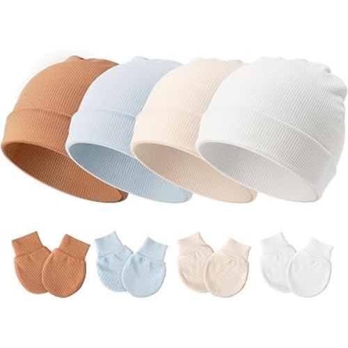BQUBO Baby Hats and Mittens Infant Cotton Beanie Gloves No Scratch Set Newborn Hospital Hat for Boys Girls