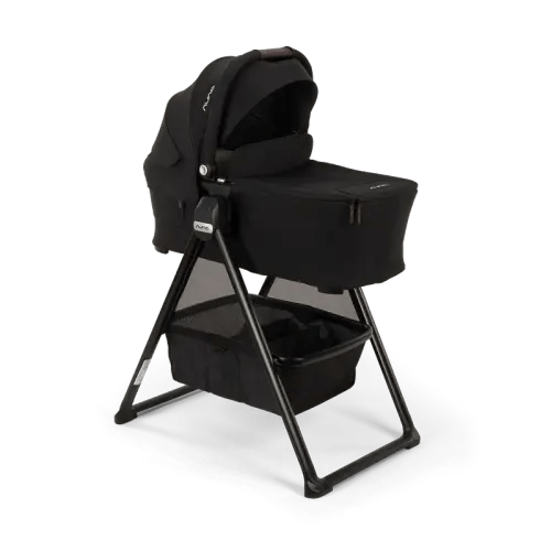 Nuna SWIV™ & TRIV™ Series Bassinet + Stand  - Caviar/Chocolate
