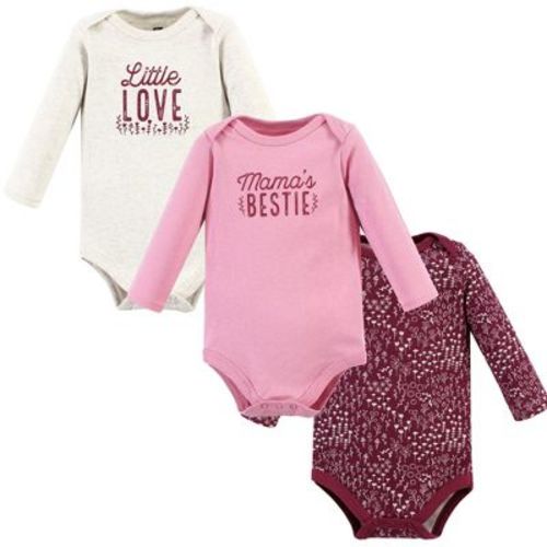 Hudson Baby Basics Infant Girls Essential Long Sleeve Bodysuits 3-Pack, Petal Pink Love, 0-3 Months