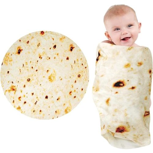 Tortilla Blanket, Baby Burritos Swaddle Blanket, Taco Blanket for Newborn Toddler, 285 GSM Soft Flannel Wearable Wrap Funny Gifts for Baby Shower Boy Girl 0-3 6 9 Months