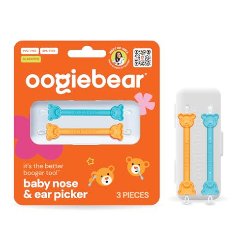 oogiebear: Baby Nose Cleaner & Ear Wax Removal Tool - Safe Booger & Earwax Removal for Newborns, Infants, Toddlers - Dual-Ended - Essential Baby Stuff, Diaper Bag Must-Have, Orange & Seafoam with case