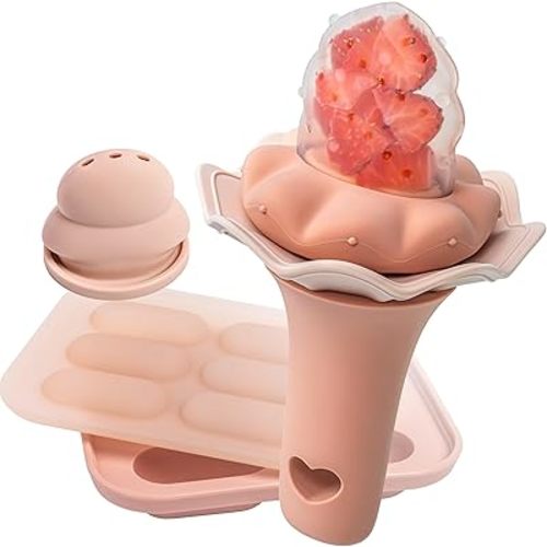 Moonkie Baby Fruit Feeder with Freezer Tray, Breastmilk Popsicle Molds for Teething Relief, Baby Teething Toy, BPA Free Silicone Food Feeder for Infant Self Feeding, Two Pouches, 4 Months+, 1 Pack