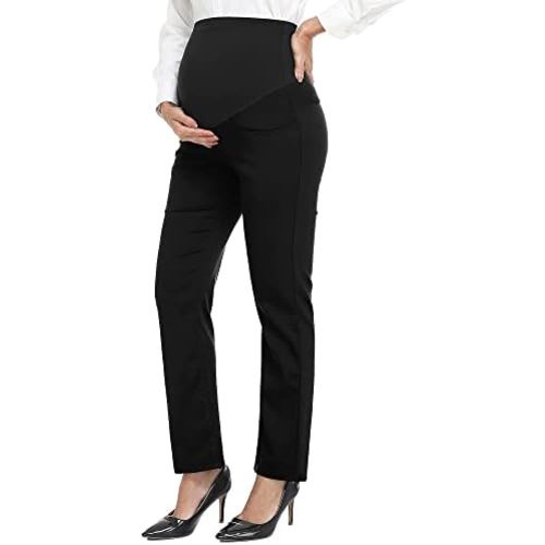 PACBREEZE Women's Maternity Pants for Work Over-Bump Pregnancy Casual Stretchy Straight Dress Pants with Pockets