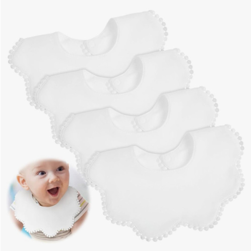 JenPen White Bibs for Girl Bandana Muslin 360 Bibs Baby Bandana Drool Set for Teething Toddler Girl