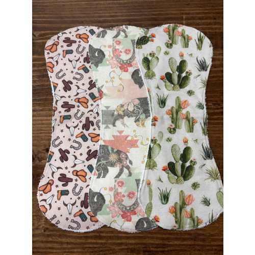 3 piece western girl burp cloth set