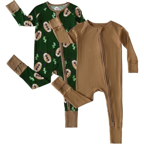 Chichoo Rayon from Bamboo Baby Pajamas Boy 2pack Baseball Football Infant 2 Way Zipper Pjs Romper Newborn Footless Sleeper