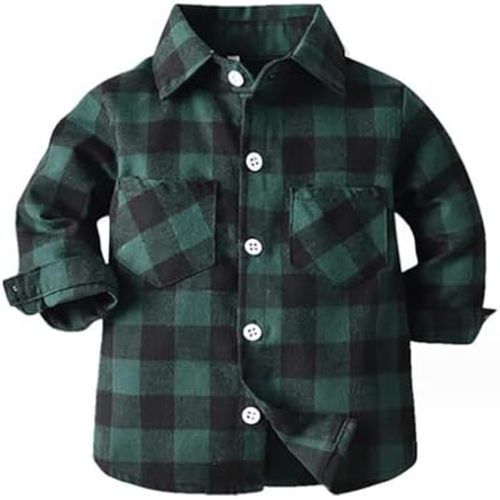 Kids Toddler Flannel Shirt Jacket Plaid Long Sleeve Lapel Button Down Shacket Baby Boy First Birthday Shirt Long Sleeve