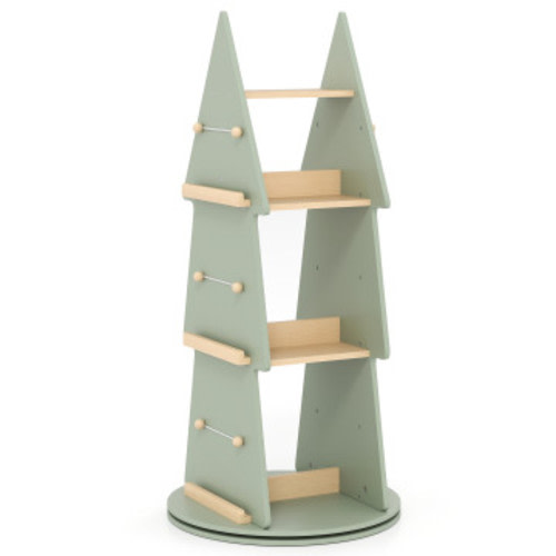 4 Tier Tree Shape Kids Rotating Bookshelf 360° Display Rack Storage Organizer