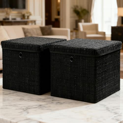 modscape 12x12x12 Collapsible Fabric Cube Storage Bins with Lids | Clothes storage bins for shelves, closet, bedroom. Decorative boxes with lids, treasure box for classroom