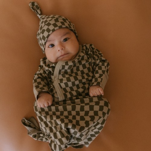 Organic Kimono Knotted Sleep Gown - Checker